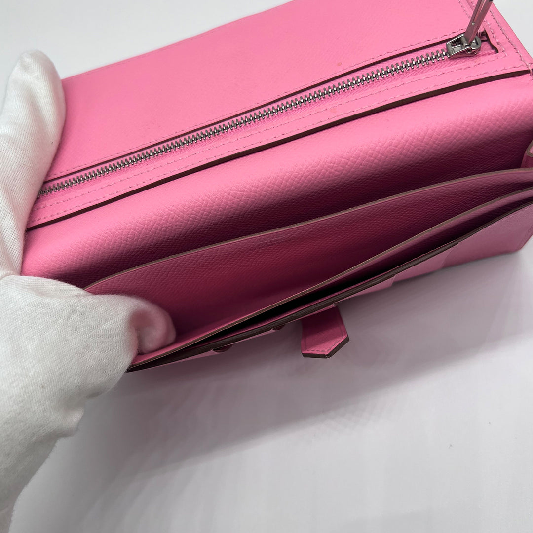 Hermès Bearn Pink Wallet Silver Hardware