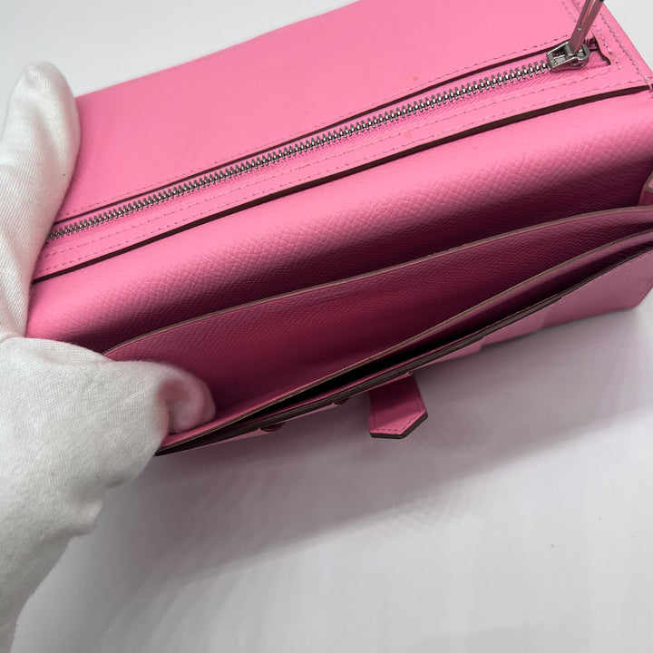 Hermès Bearn Pink Wallet Silver Hardware
