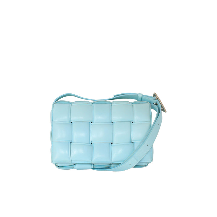 Bottega Veneta Padded Cassette Cross Body Bag In Blue Silver Hardware