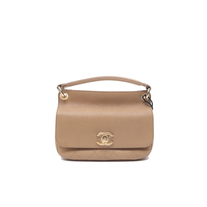 Chanel Top Handle Flap Bag Beige In Gold Hardware