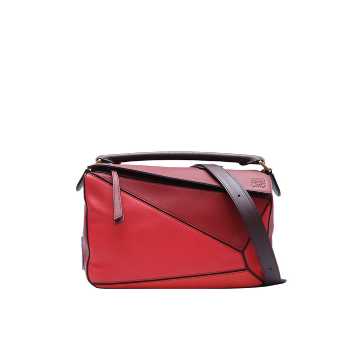 Loewe Puzzle Medium Colourblock Calfskin Leather Bag In Red Multitonerosso