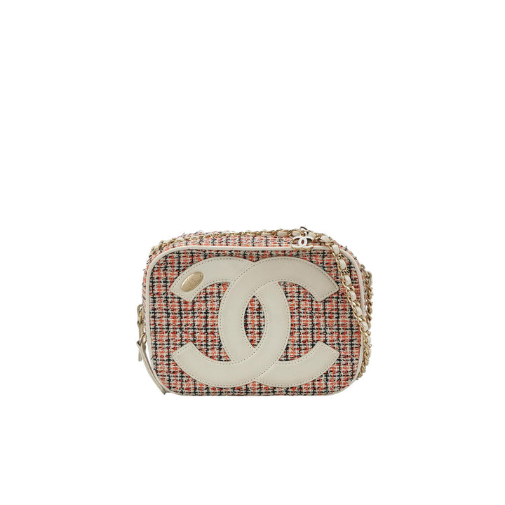 Chanel 2019 Mania Camera Bag Tweed with Lambskin White CC Logo