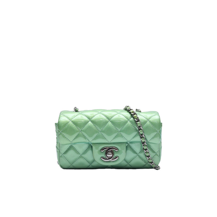 Chanel Rectangular Mini Flap Bag In Green Patent Leather