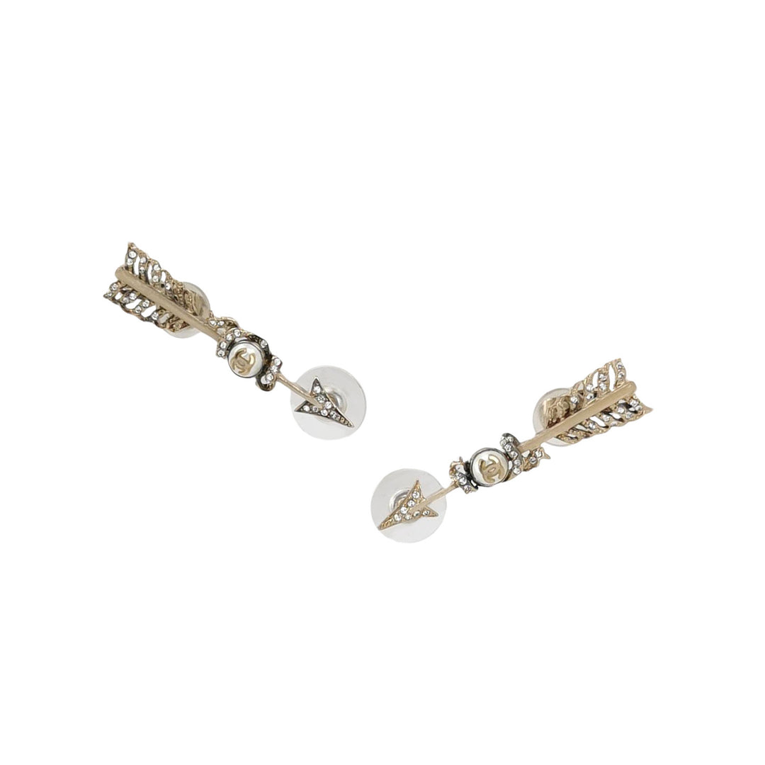 Chanel Gold Faux Pearl & Crystal Arrow Earrings