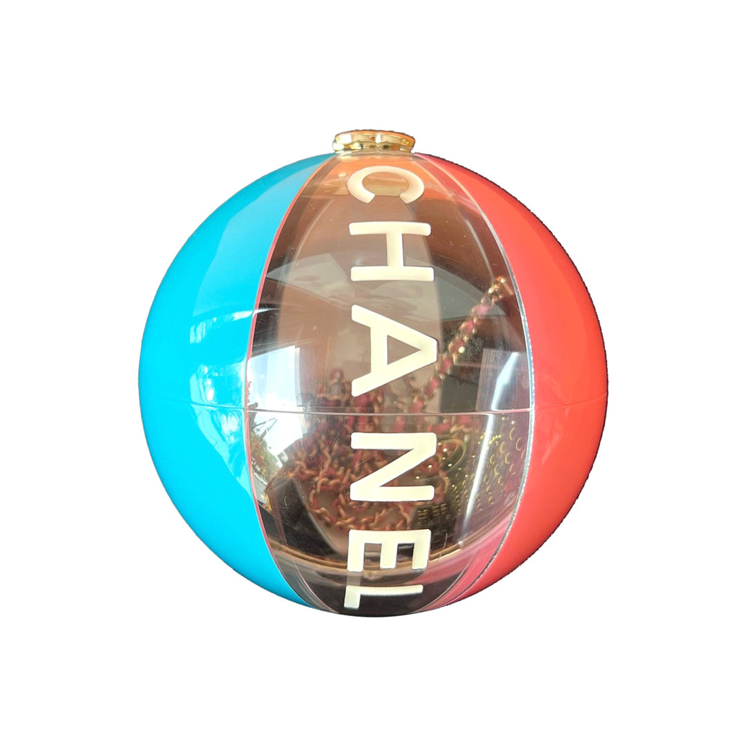 Chanel Coco Beach Ball Minaudiere in Pink Blue White Gold Hardware