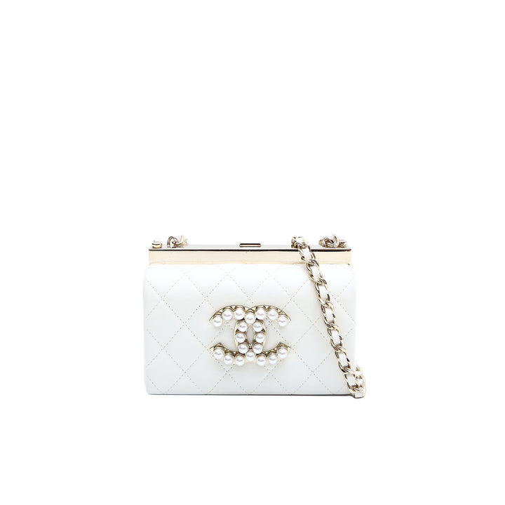 Chanel Quilted Lambskin Pearl CC Frame Clutch with Chain