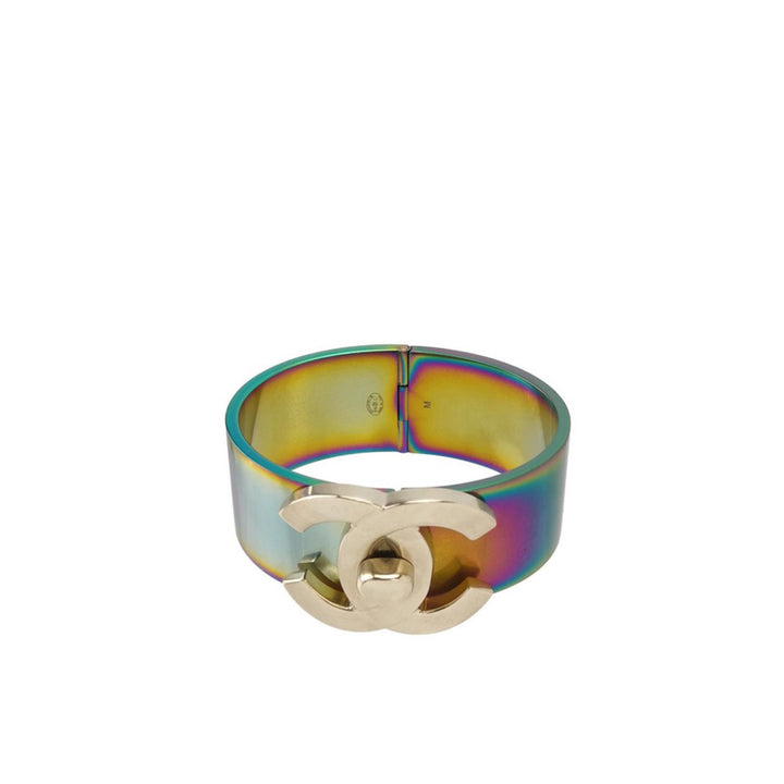 Chanel Metal Iridescent Hinged CC Cuff Bracelet in Size M