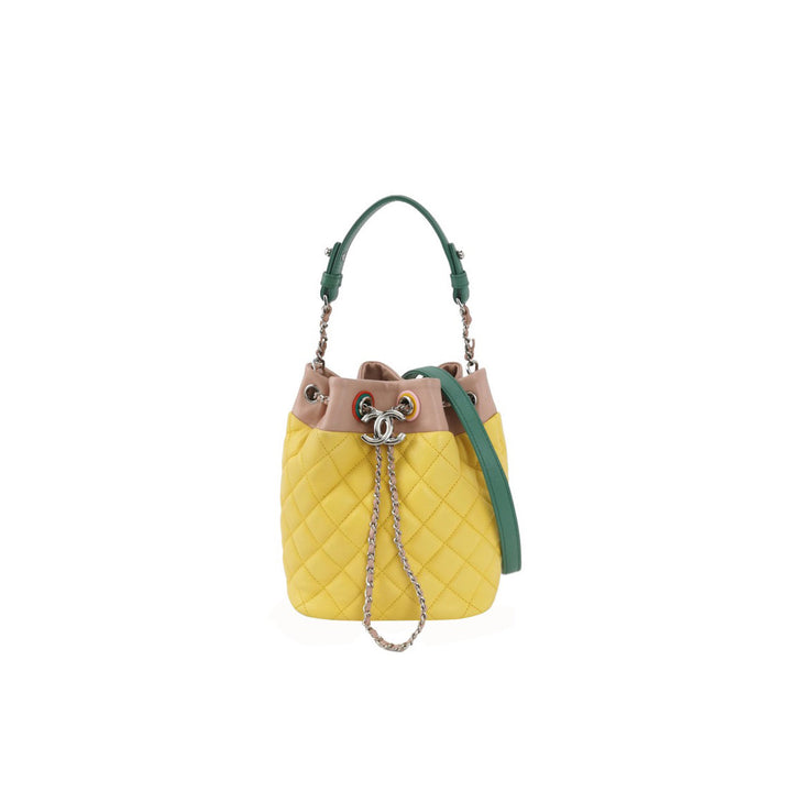 Chanel Paris-Cuba Yellow Drawstring Bucket Bag Quilted Lambskin