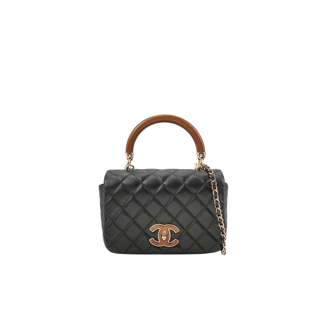 Chanel Black Quilted Leather Knock On Wood Top Handle Bag with Gold Hardware