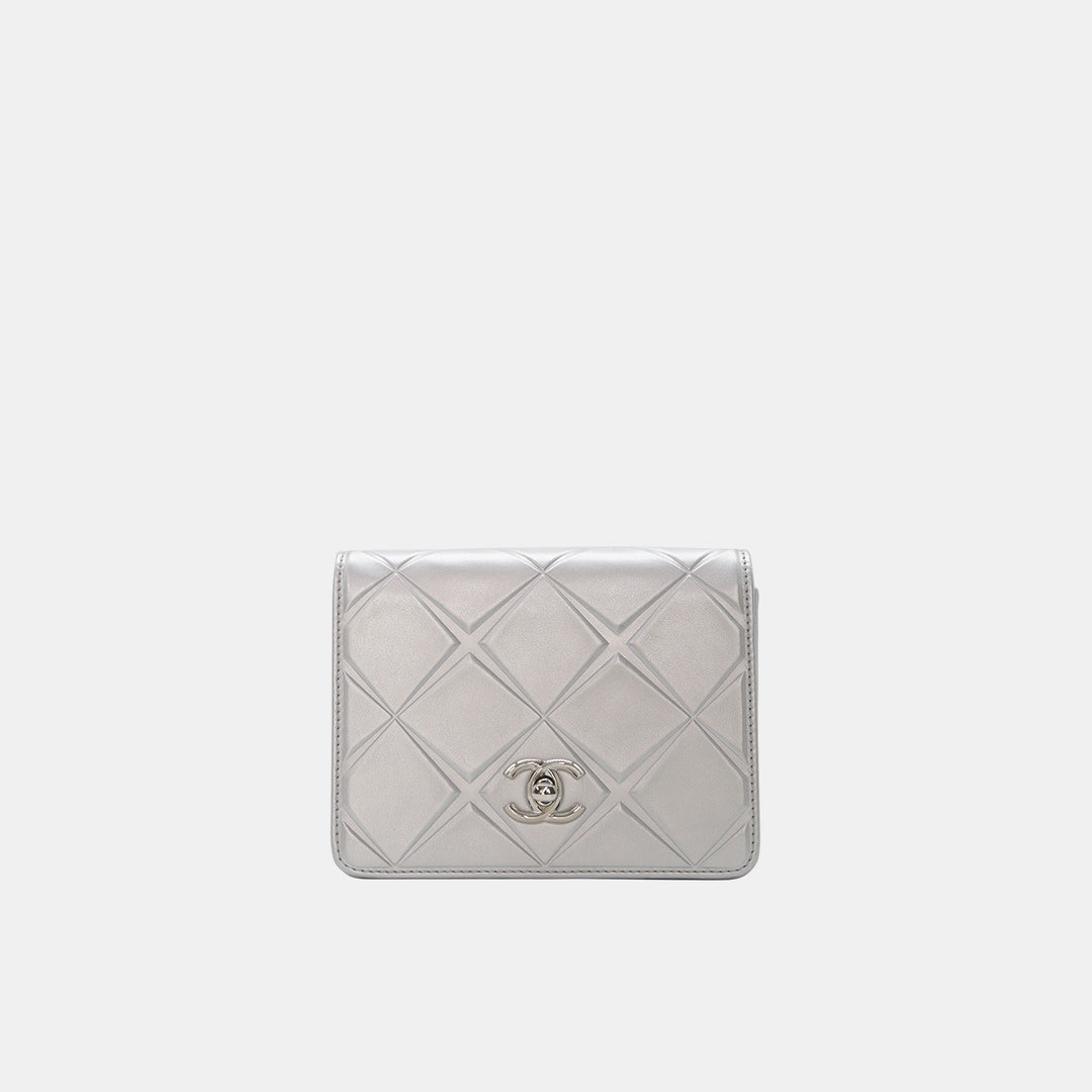 Chanel 2016 Calfskin Silver Mini Propeller Flap Bag with Silver Hardware