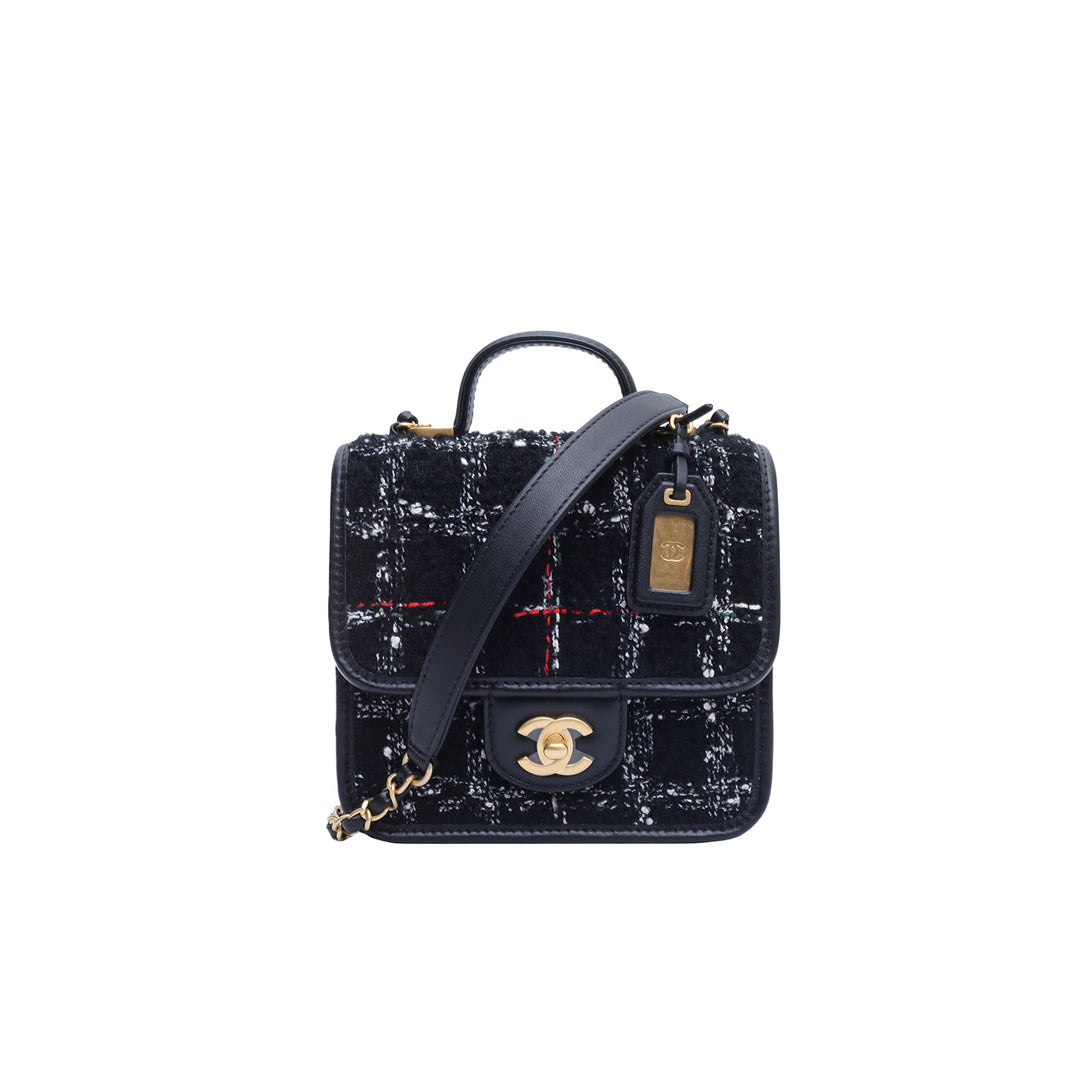 Chanel 2021 Tweed School Memory Flap Bag Black Gold Hardware