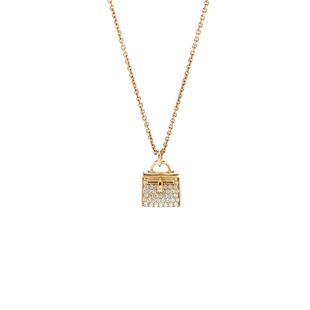 Hermes 18K Rose Gold Diamond Kelly Amulettes Pendant Necklace