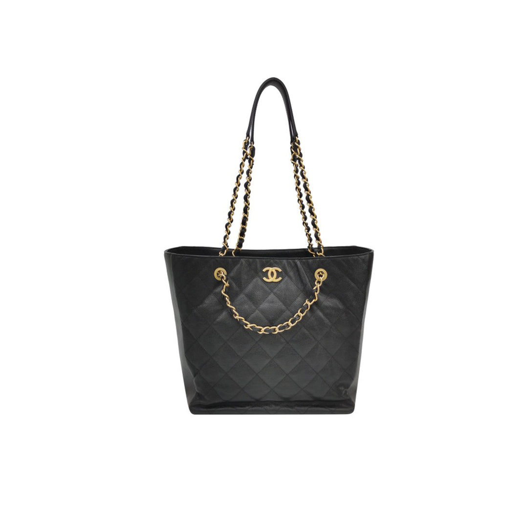 Chanel Caviar Quilted Chain Shopping Tote with Gold Hardware