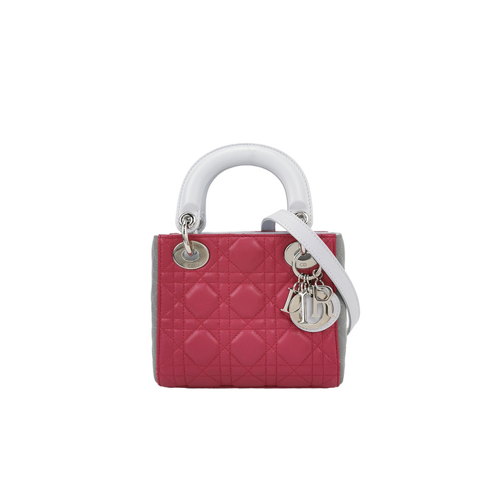 Dior 2014 Lady Dior Mini Size Tri-Colour White Pink Grey Bag