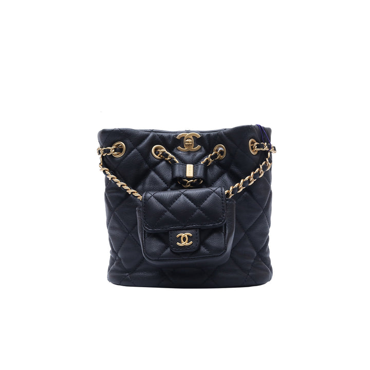 Chanel 23A Black Mini CC Logo Backpack with Gold Hardware