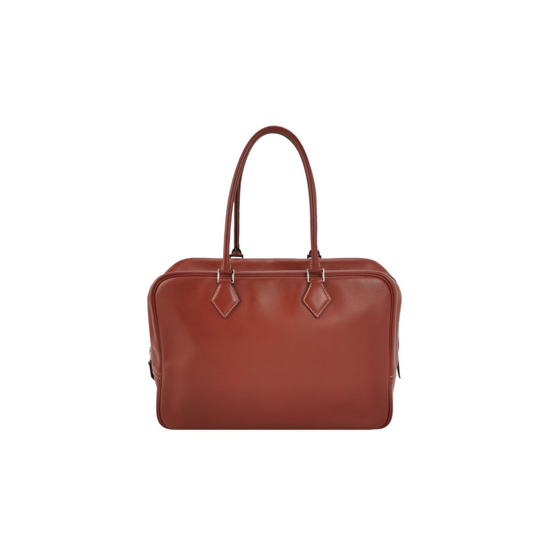 Hermes Plume 32 Leather Tote Bag in Brown with Silver Hardware