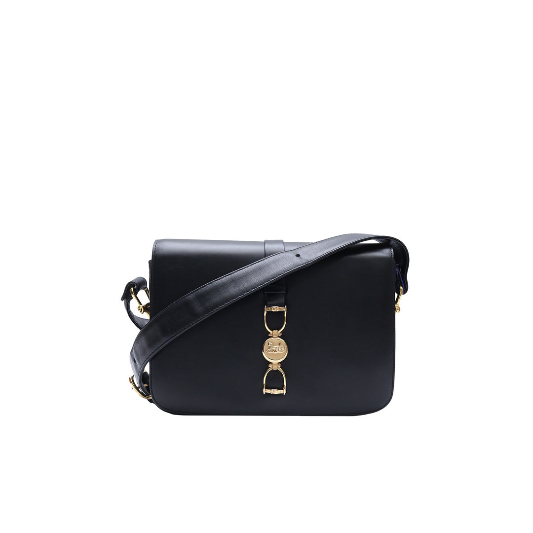 Celine Vintage Classic Caleche In Black Leather Box Bag