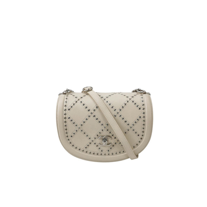 Chanel White Perforated Leather CC Shoulder Bag with Silver Hardware