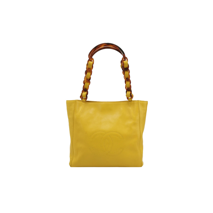 Chanel 1997 Yellow Lambskin Bekko Chain CC Shopping Tote