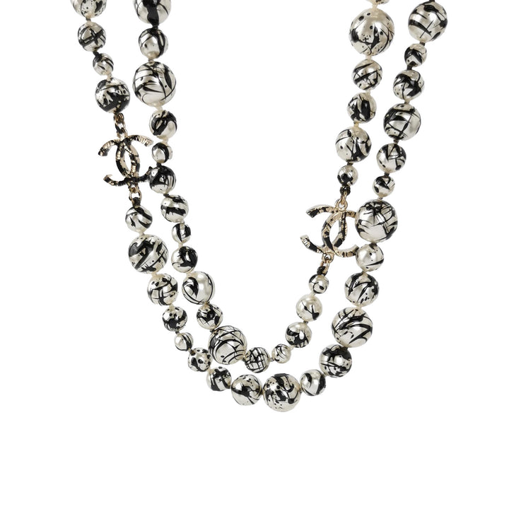 Chanel Pearl CC Graffiti Long Necklace Black Gold