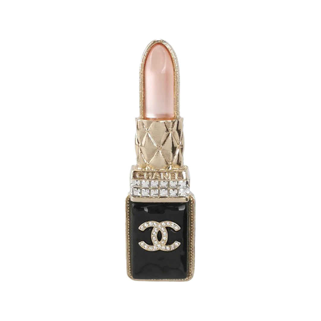 Chanel Resin & Strass Lipstick Brooch Gold