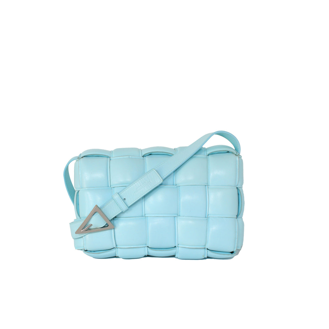 Bottega Veneta Padded Cassette Cross Body Bag In Blue Silver Hardware