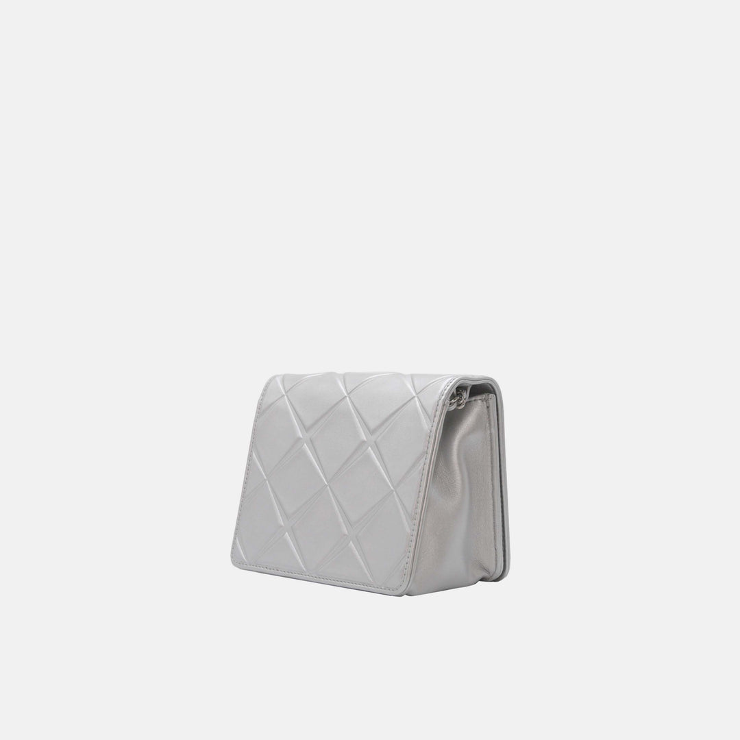 Chanel 2016 Calfskin Silver Mini Propeller Flap Bag with Silver Hardware