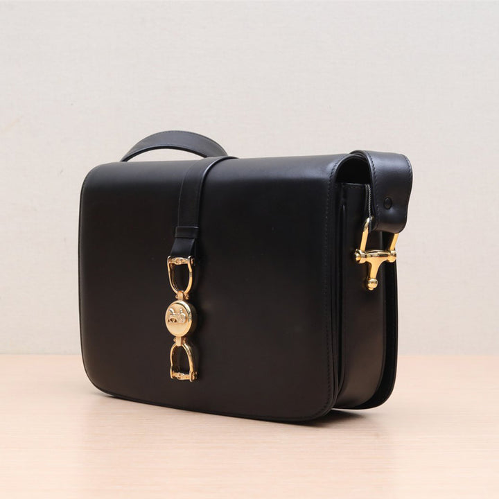 Celine Vintage Classic Caleche In Black Leather Box Bag