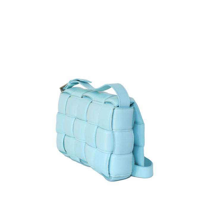 Bottega Veneta Padded Cassette Cross Body Bag In Blue Silver Hardware