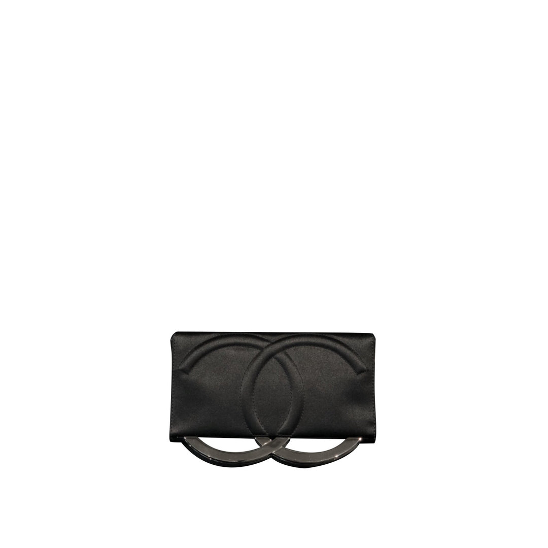 Chanel *Rare* Vintage CC Logo Letter Black Silk Satin Clutch