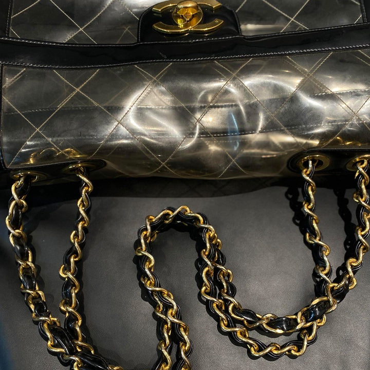 Chanel Vintage CC Logo Coco Clear Chain Shoulder Bag Black Transparent