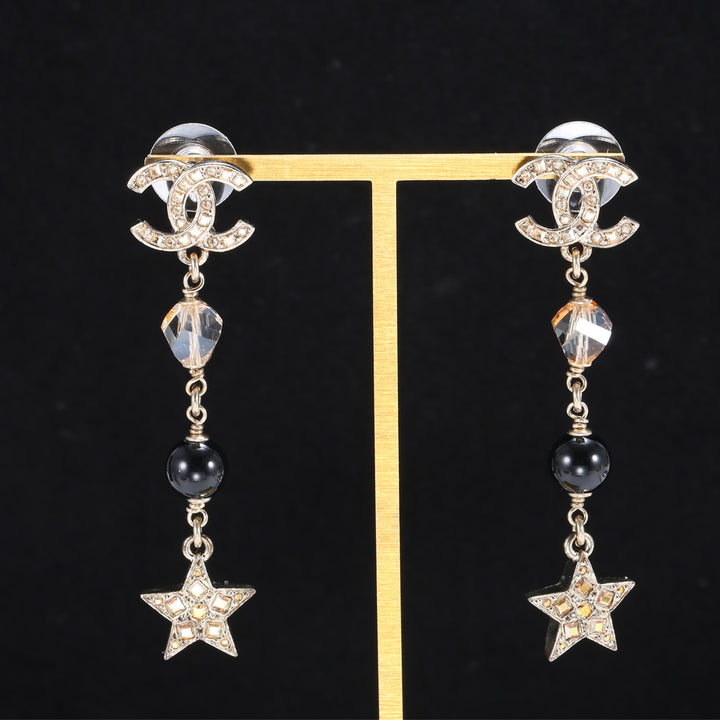 Chanel CC Star Drop Dangle Earrings Metal with Crystals and Beads