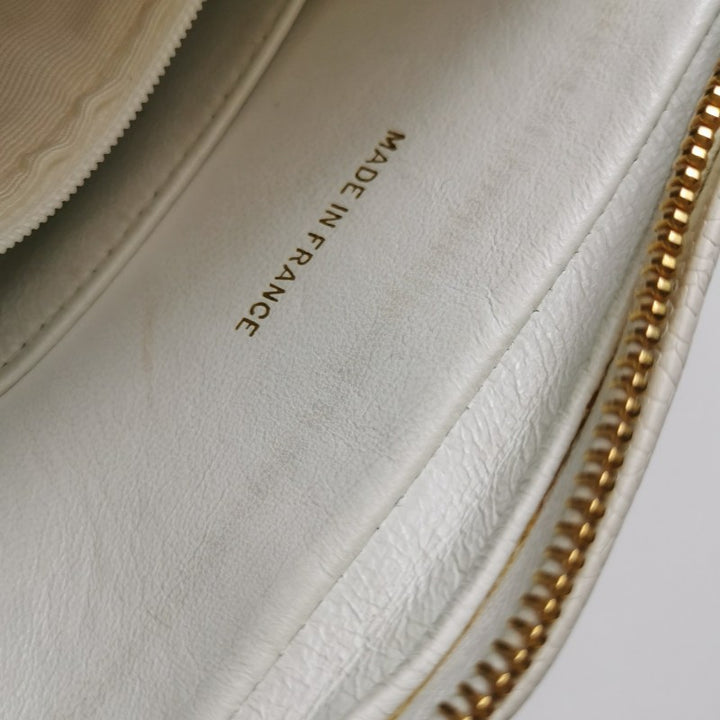 Chanel Vintage Medium Chevron Caviar CC Camera Bag White Gold Hardware (1994–1996)
