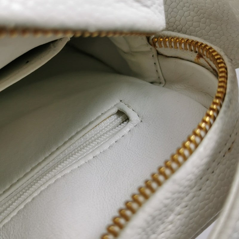 Chanel Vintage Medium Chevron Caviar CC Camera Bag White Gold Hardware (1994–1996)