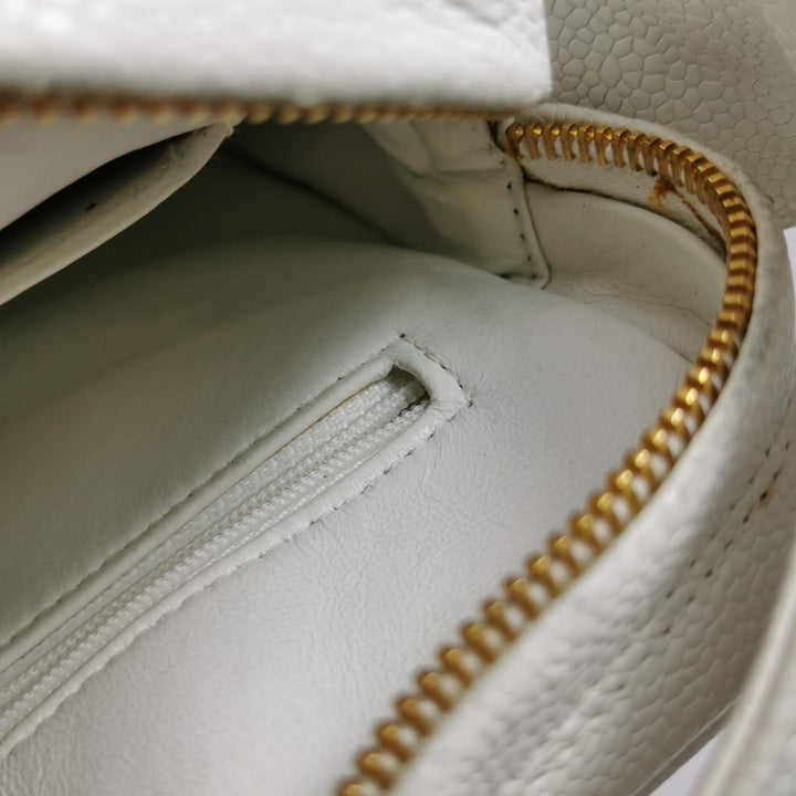 Chanel Vintage Medium Chevron Caviar CC Camera Bag White Gold Hardware (1994–1996)