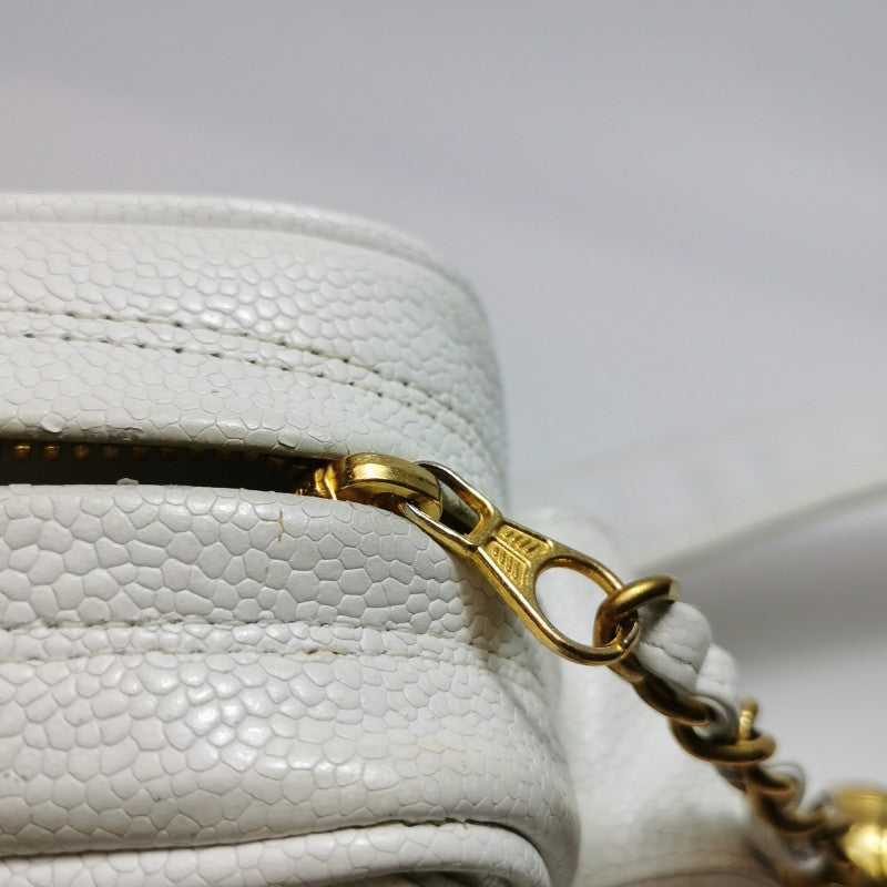 Chanel Vintage Medium Chevron Caviar CC Camera Bag White Gold Hardware (1994–1996)