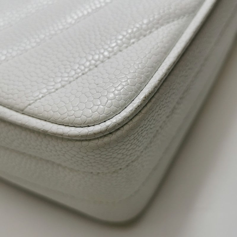 Chanel Vintage Medium Chevron Caviar CC Camera Bag White Gold Hardware (1994–1996)