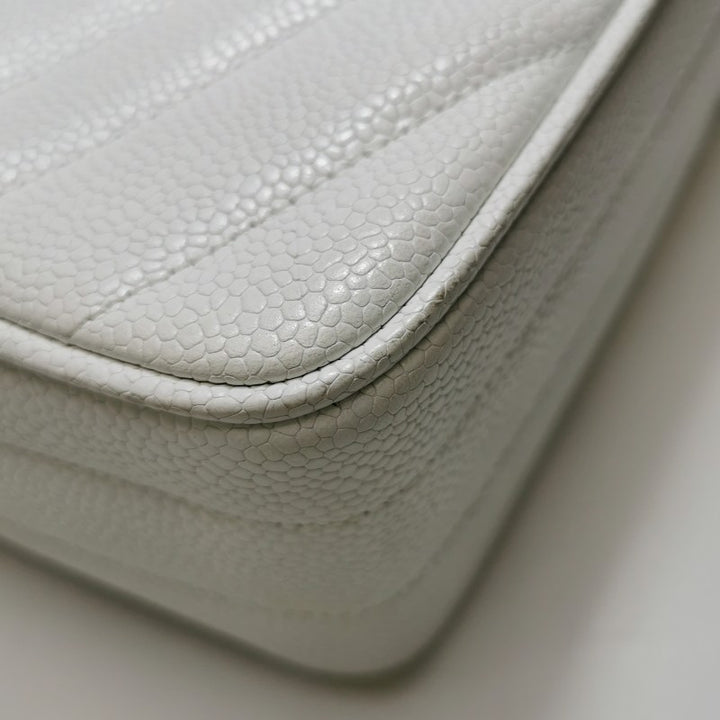 Chanel Vintage Medium Chevron Caviar CC Camera Bag White Gold Hardware (1994–1996)