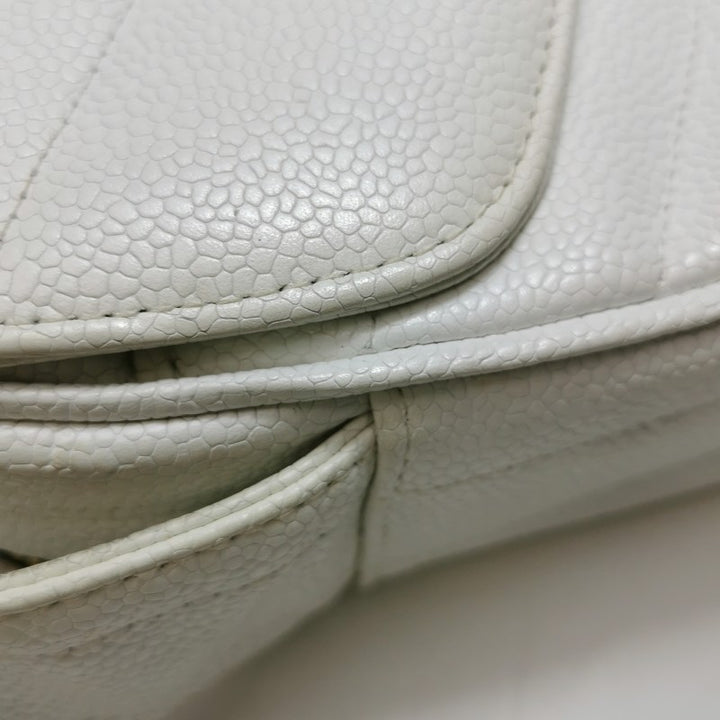 Chanel Vintage Medium Chevron Caviar CC Camera Bag White Gold Hardware (1994–1996)
