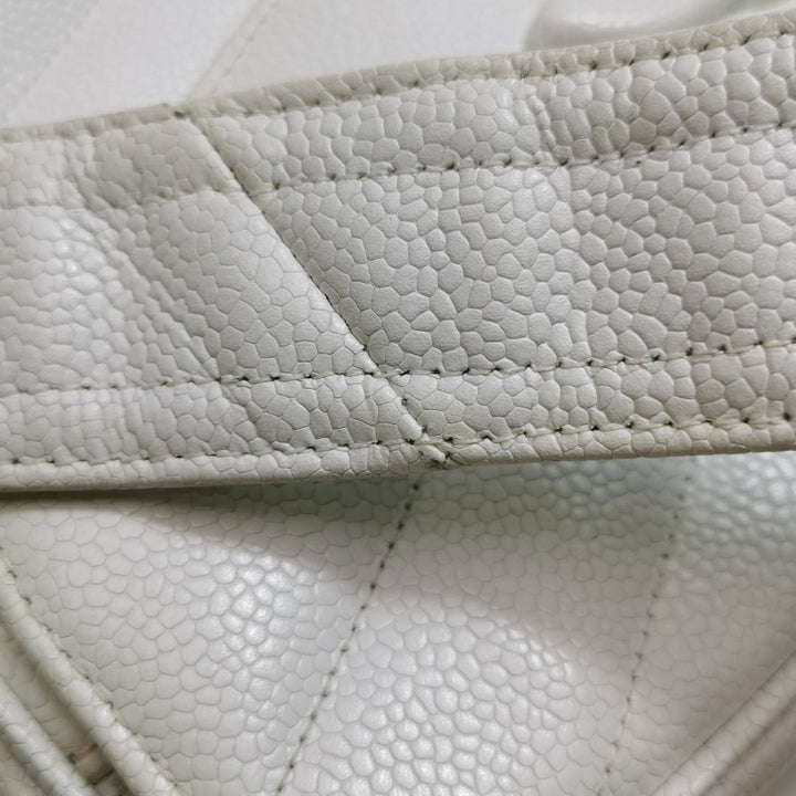 Chanel Vintage Medium Chevron Caviar CC Camera Bag White Gold Hardware (1994–1996)