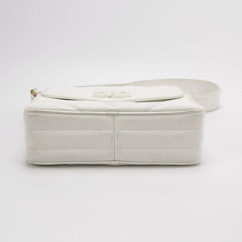 Chanel Vintage Medium Chevron Caviar CC Camera Bag White Gold Hardware (1994–1996)