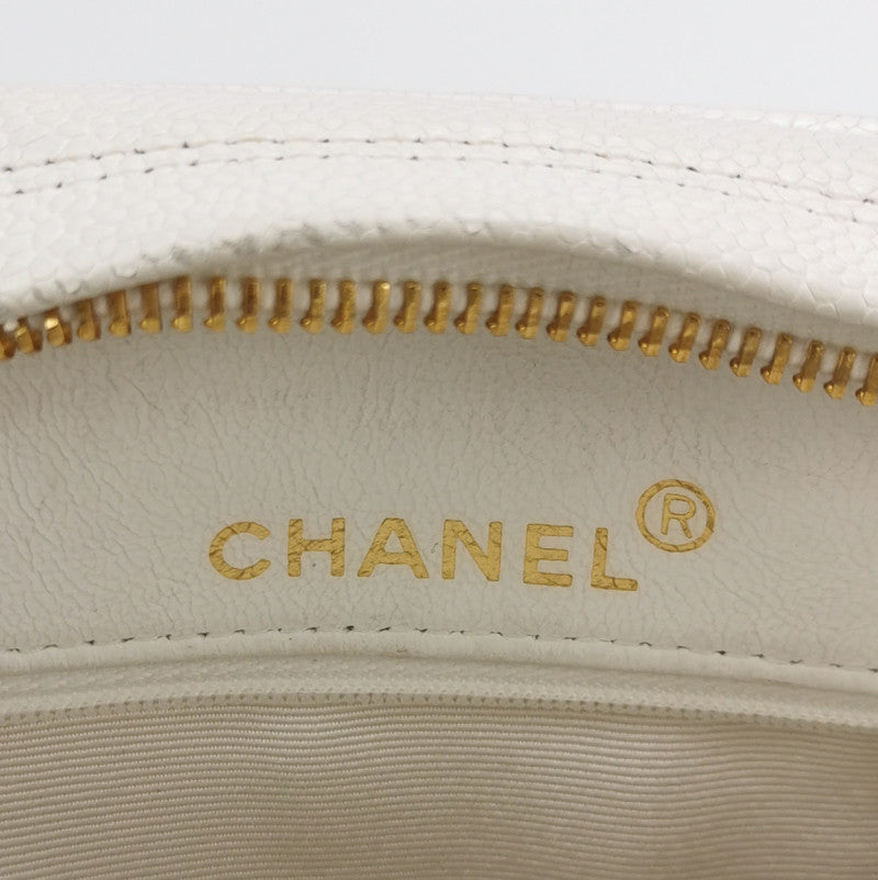 Chanel Vintage Medium Chevron Caviar CC Camera Bag White Gold Hardware (1994–1996)