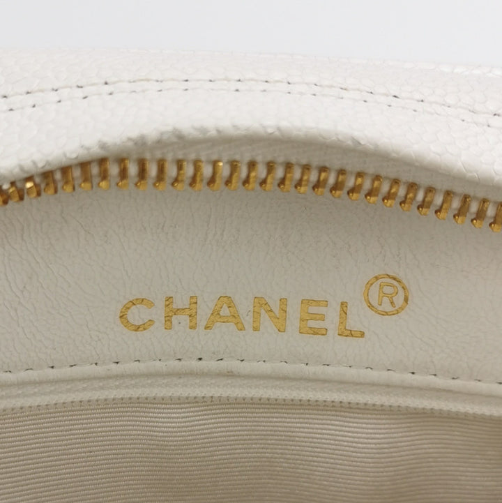 Chanel Vintage Medium Chevron Caviar CC Camera Bag White Gold Hardware (1994–1996)