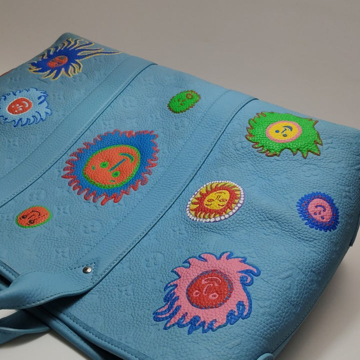 Louis Vuitton x Yayoi Kusama Weekend Tote Blue Taurillon Monogram Leather Silver Hardware