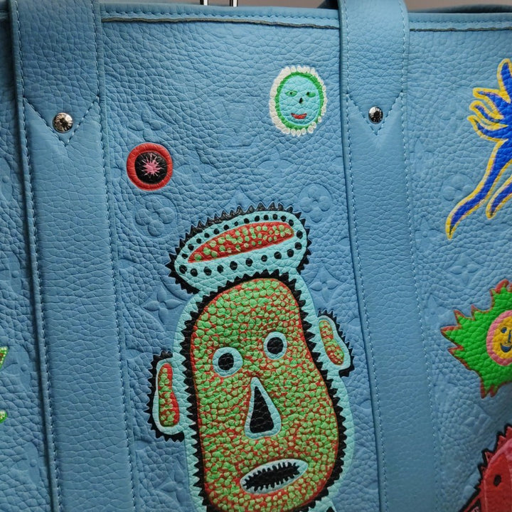 Louis Vuitton x Yayoi Kusama Weekend Tote Blue Taurillon Monogram Leather Silver Hardware