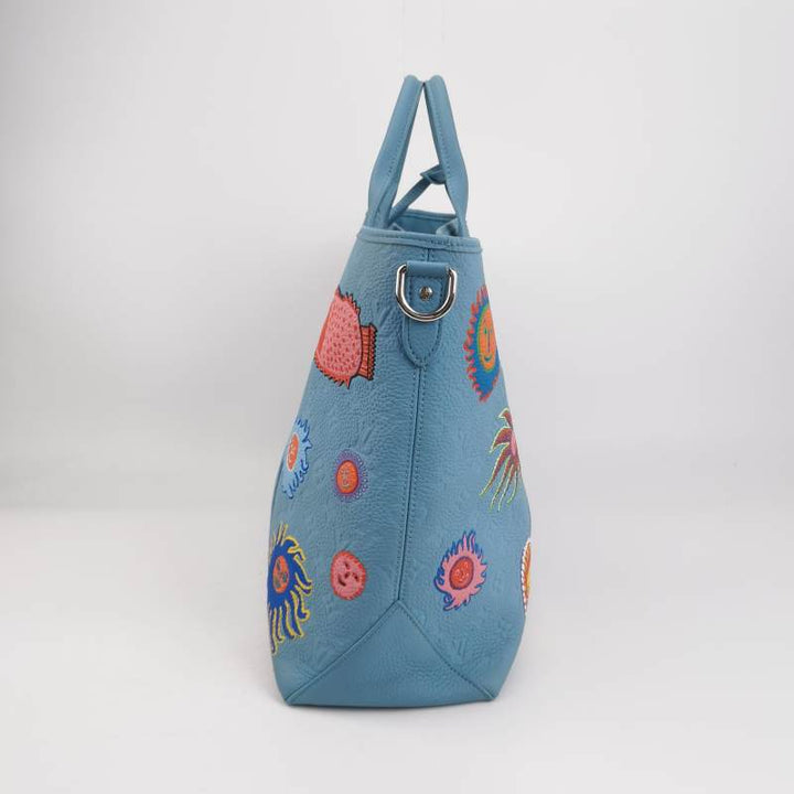 Louis Vuitton x Yayoi Kusama Weekend Tote Blue Taurillon Monogram Leather Silver Hardware