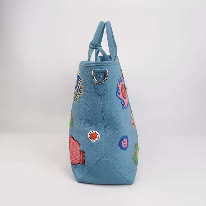 Louis Vuitton x Yayoi Kusama Weekend Tote Blue Taurillon Monogram Leather Silver Hardware