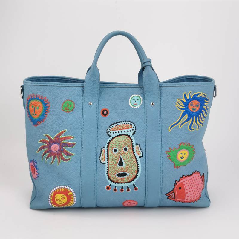 Louis Vuitton x Yayoi Kusama Weekend Tote Blue Taurillon Monogram Leather Silver Hardware
