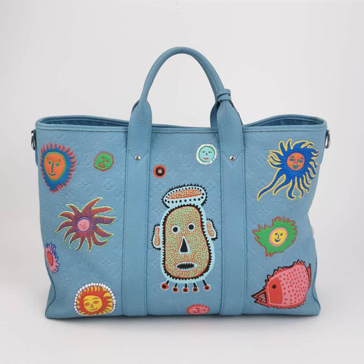 Louis Vuitton x Yayoi Kusama Weekend Tote Blue Taurillon Monogram Leather Silver Hardware