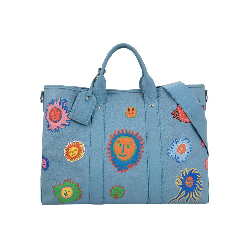 Louis Vuitton x Yayoi Kusama Weekend Tote Blue Taurillon Monogram Leather Silver Hardware